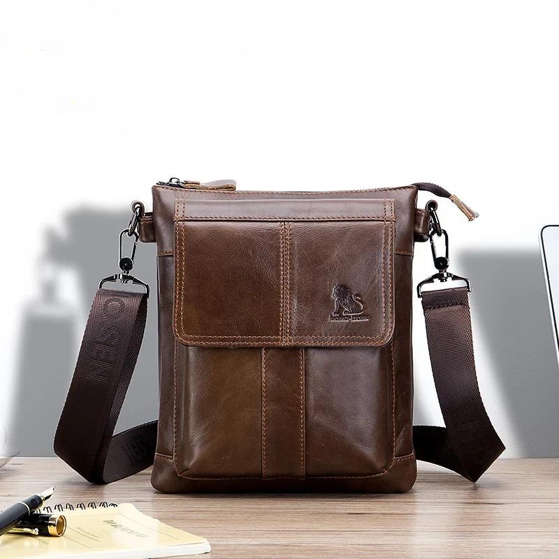 

100% genuine leather men s shoulder bag, large capacity multifunctional shoulder bag, wear-resistant чорний