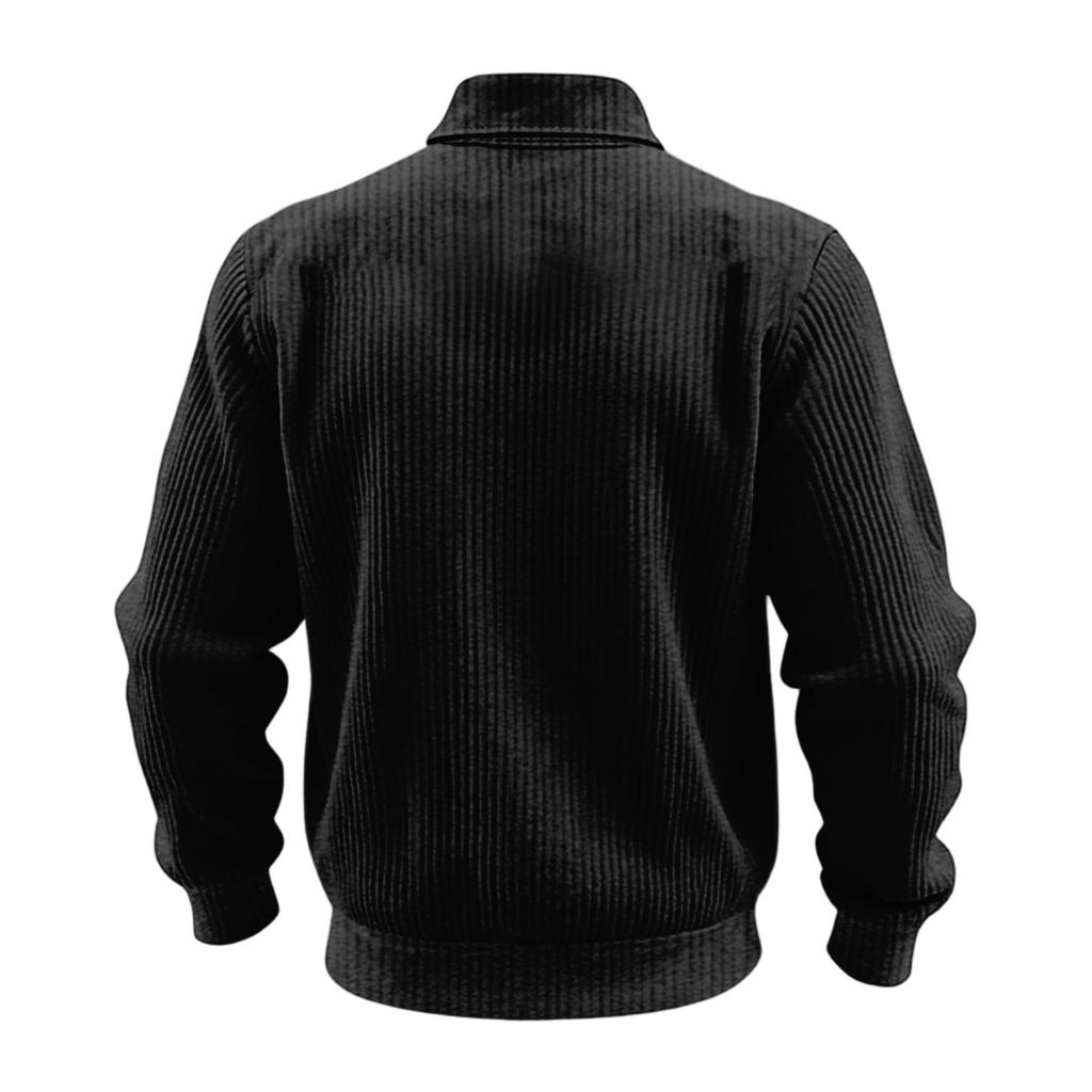Men's Solid Color Corduroy Zipper Neck Long Sleeve Top Men's Casual Lapel Top