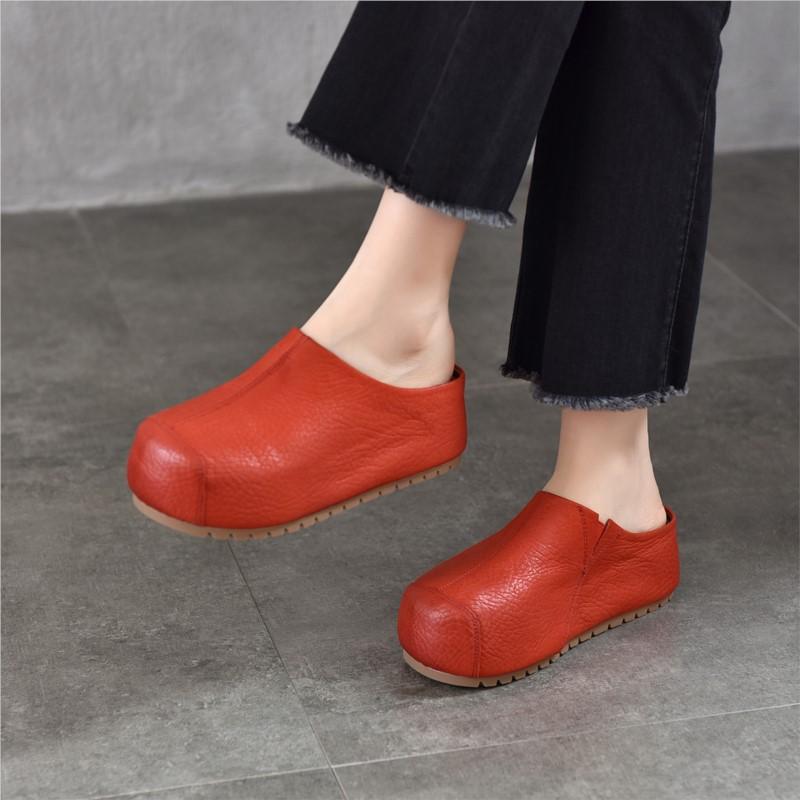 Johnature Genuine Leather Height-increasing Sandals Versatile Thick Soled Round Toe Women's Outdoor Slippers
