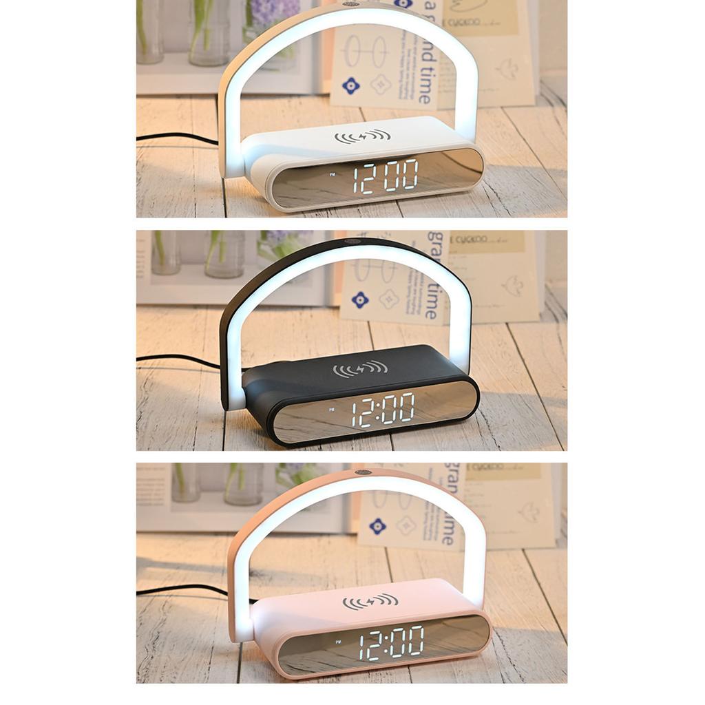Wireless Charging Alarm Clock Two Levels Adjustment Night Light Multifunction Digital Alarm Clock for Bedroom