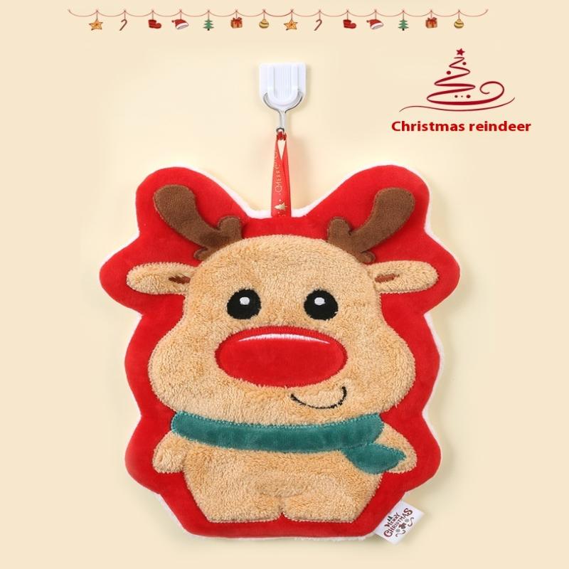 Cute Christmas Cleaning Towel Coral Velvet Hand Towel Snowman Bathroom Hanging Absorbent Dishcloth Soft Cleaning Cloth Rag