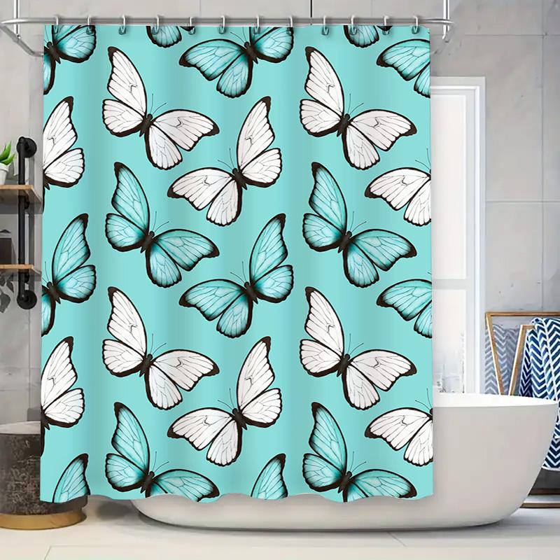

Delightful Blue Butterfly Shower Curtain for Bathroom Decor Waterproof Fabric with Hooks Ideal Gift for Women s Bathrooms Custom 90x180cm