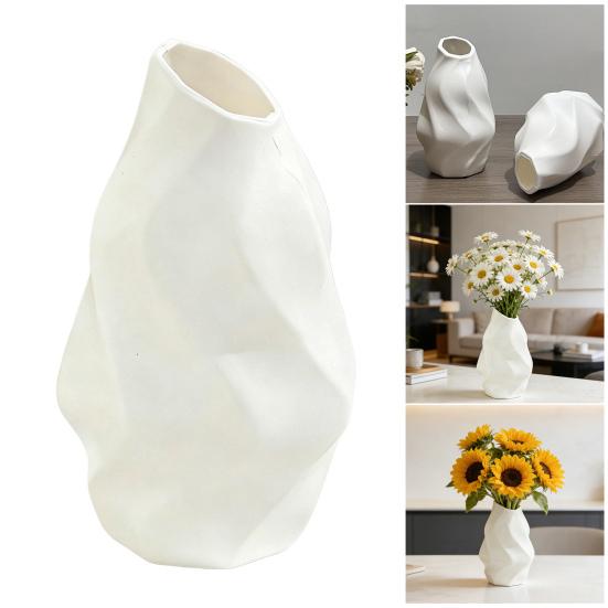 White Faux Ceramic Flower Vase Minimalist Modern Decorative Vase for Home Living Room Office Table Centerpiece