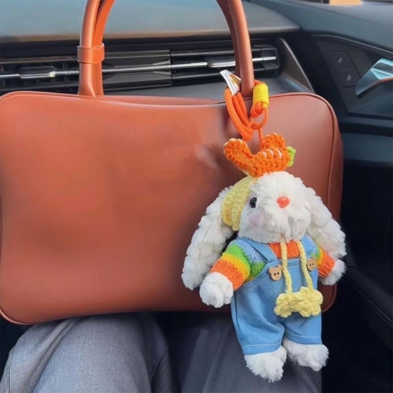 Rainbow Carrot Lop Eared Rabbit Keychain Soft Plush Animal Pendant Keyring Adorable Handmade Gift for Kids and Women