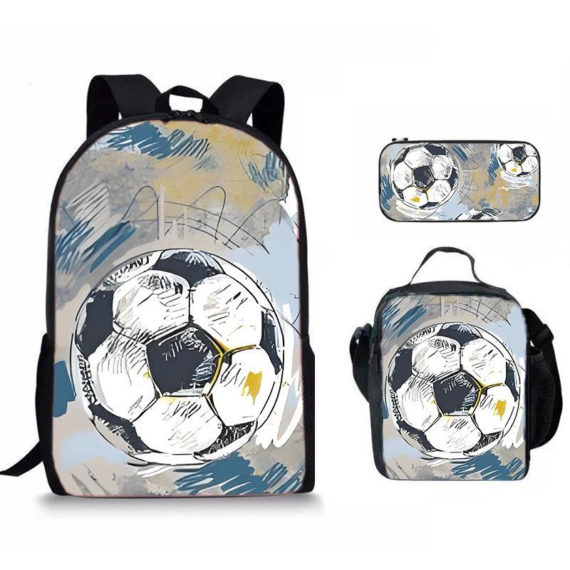 Classico Popolare Divertente Nuovo Calcio Stampa 3D 3pz/Set Alunno Zaini Scolastici Zaino per Laptop Zaino a Spalla Borsa Pranzo Astuccio