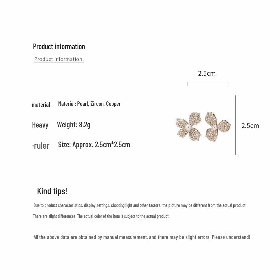 Retro Zirconia Pearl Flower Stud Earrings - Elegant Silver Needle Light Luxury for Women