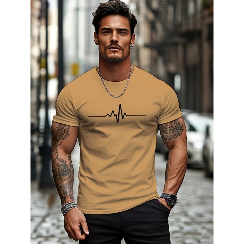 European and American Simple Casual Printed Short-sleeved Men's Summer Commuting Wear Ins Round Neck T-shirt