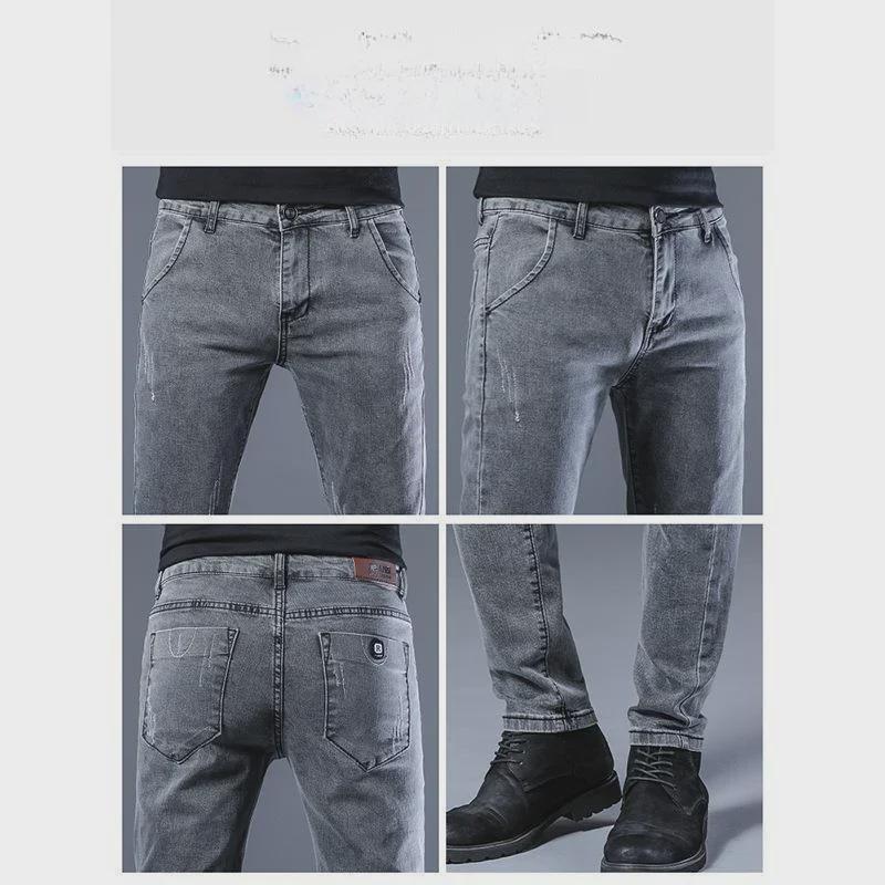 Jeans Masculino da Moda Estilo Coreano Elástico Ajuste Slim Skinny