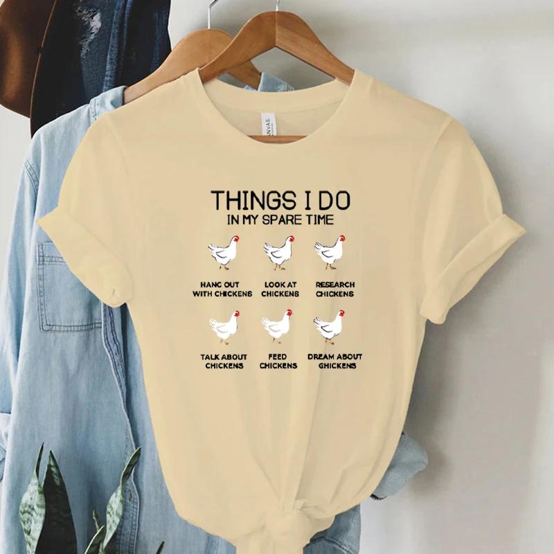 Damen Sommer T-Shirts Dinge, die ich in meiner Freizeit tue Aufdruck T-Shirts für Frauen Lustiges Tier Huhn Y2k Oberteil Lässige Mode T-Shirts