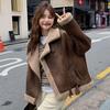 Women's 2025 Faux Suede Shearling Motorcycle Jacket - Fleece-Lined Winter Coat
