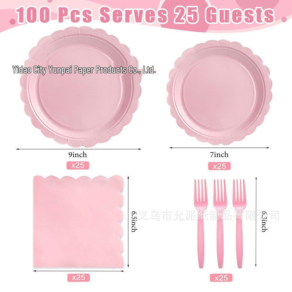 Pink Lace Disposable Party Tableware Set: Plates, Knives, Forks, and Spoons