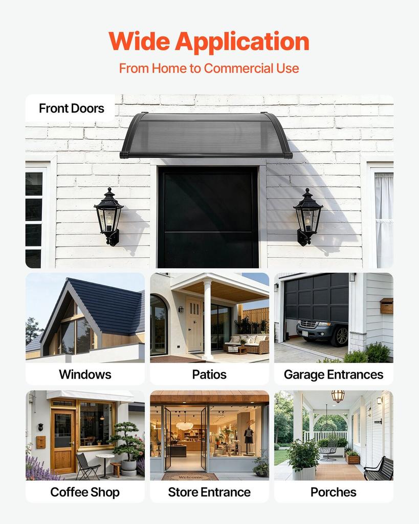 Awnings for Door Entrance, 38 X 40 In, Exterior Front Door Window Awnings with Drainage & ABS Bracket, Rain Snow Sun Protection, Overhang