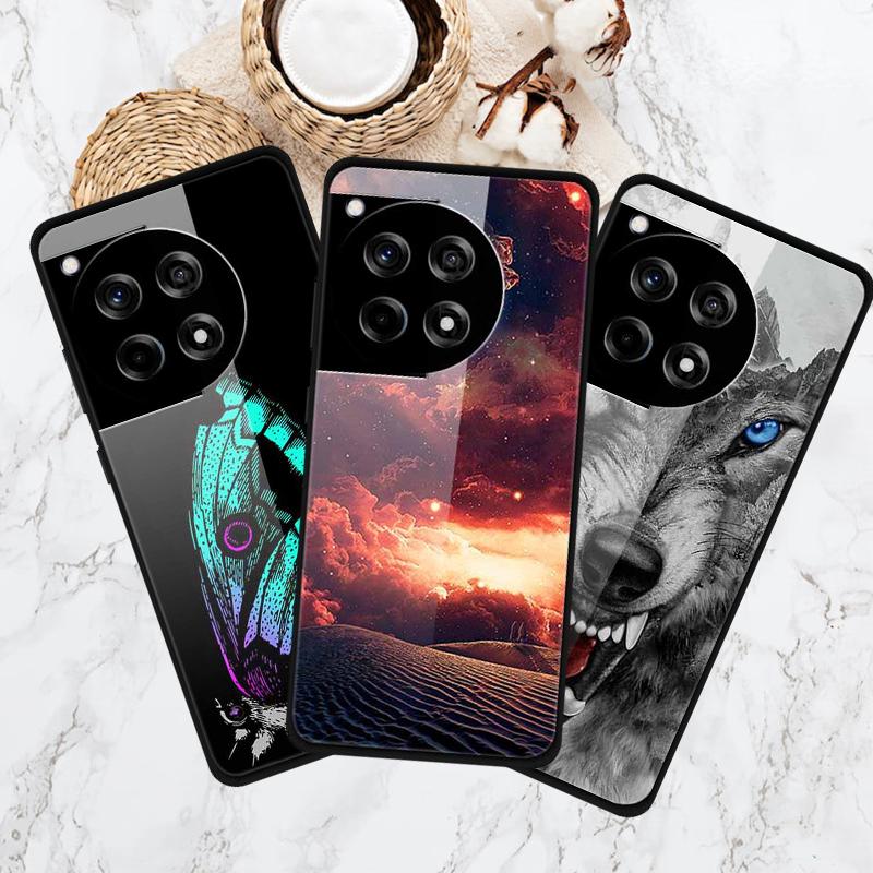For OnePlus 12R 5G/Ace 3 5G Case Stylish Pattern PC+TPU+Tempered Glass Cell Phone Cover