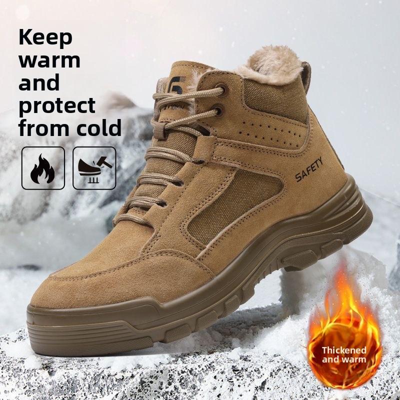 Fleece-lined Work Shoes for Men Woman Winter Steel Toe Boots Thickened Warm Woman Anti-smashing Working Shoes Men Protective