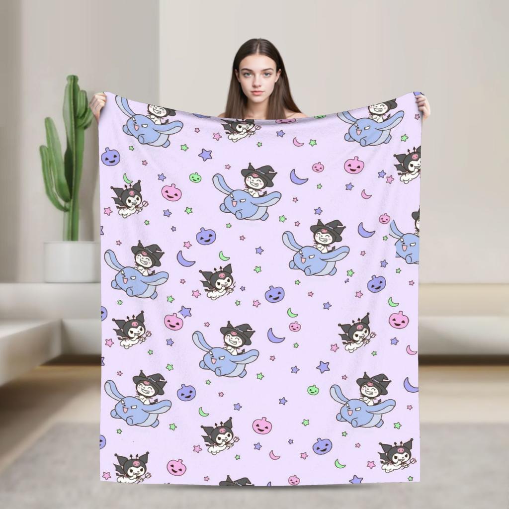 Kuromi Cute Cartoon Blankets Flannel Decoration Plaid Breathable Super Warm Throw Blanket for Bed Car Rug Piece