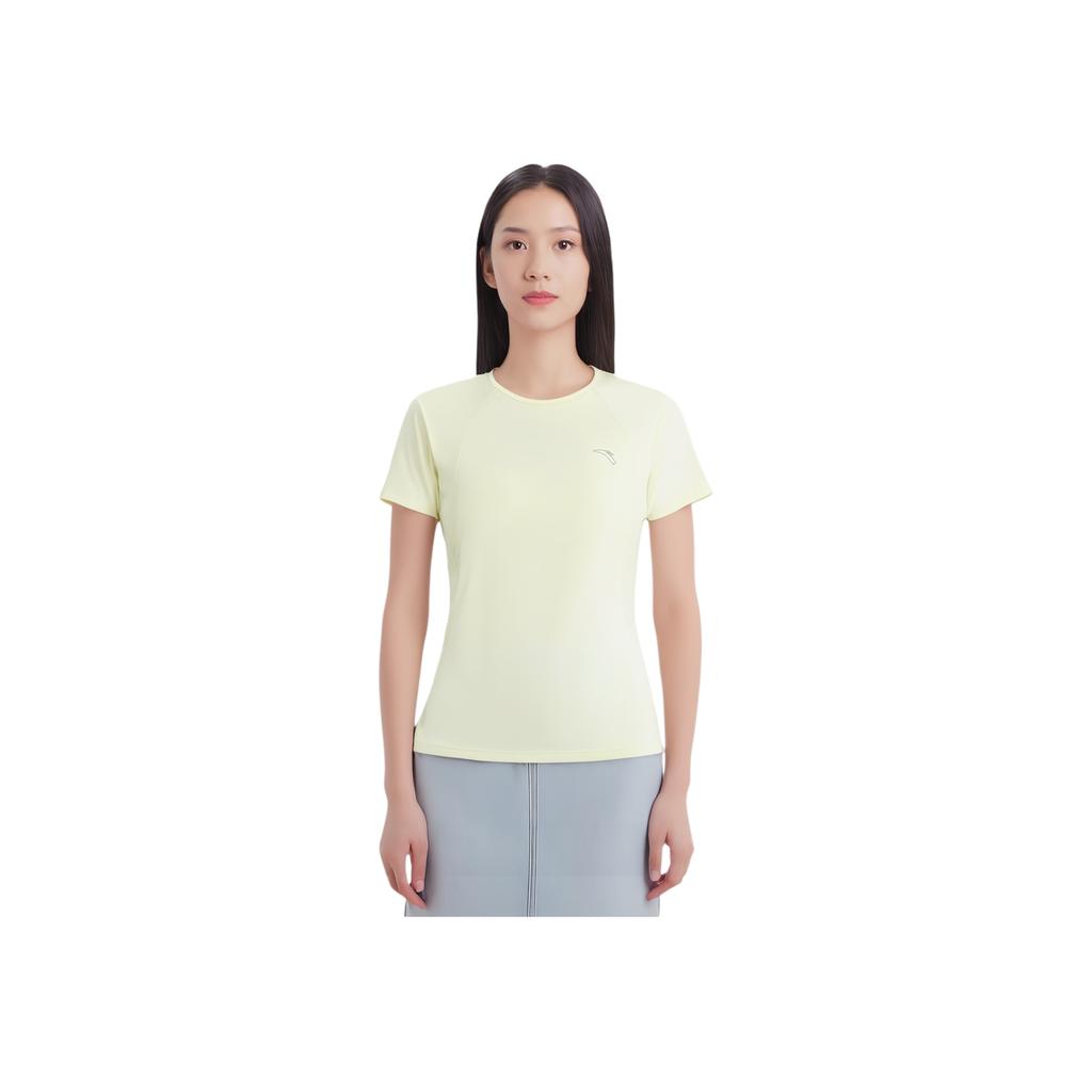 Anta Comfortable Simple Versatile Solid Color Breathable Sports Short Sleeve T-Shirt Women Tops Lemon-Green 162535105-1