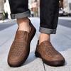 New 2026 Handmade Leather Men Shoes Design Fashion Sneakers Slip On Loafers Summer Mesh Breathable Casual Shoes Men Driving Flat