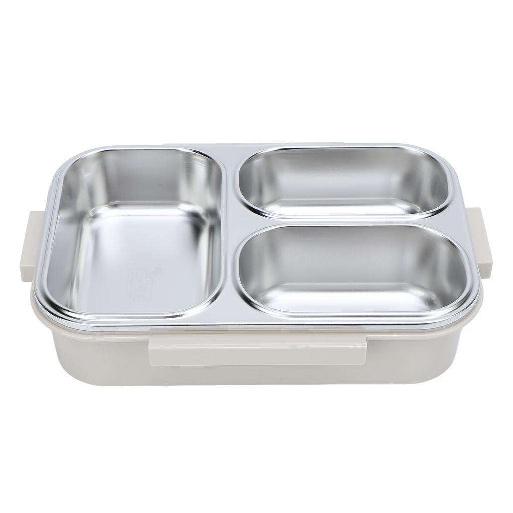 Divided Lunch Box 304 Stainless Steel Leakproof Heatable 3 Compartments Rectangular Food Container 1.2L Capacity