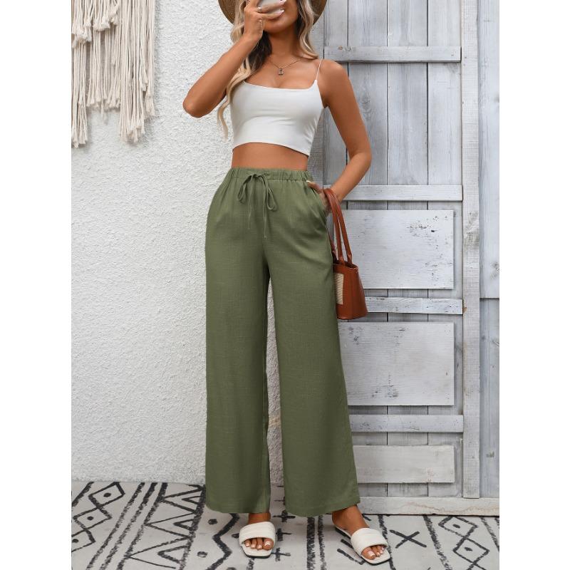 Independent Station Women's Solid Color Loose High Waist Wide Leg Cotton and Linen Trousers for Women