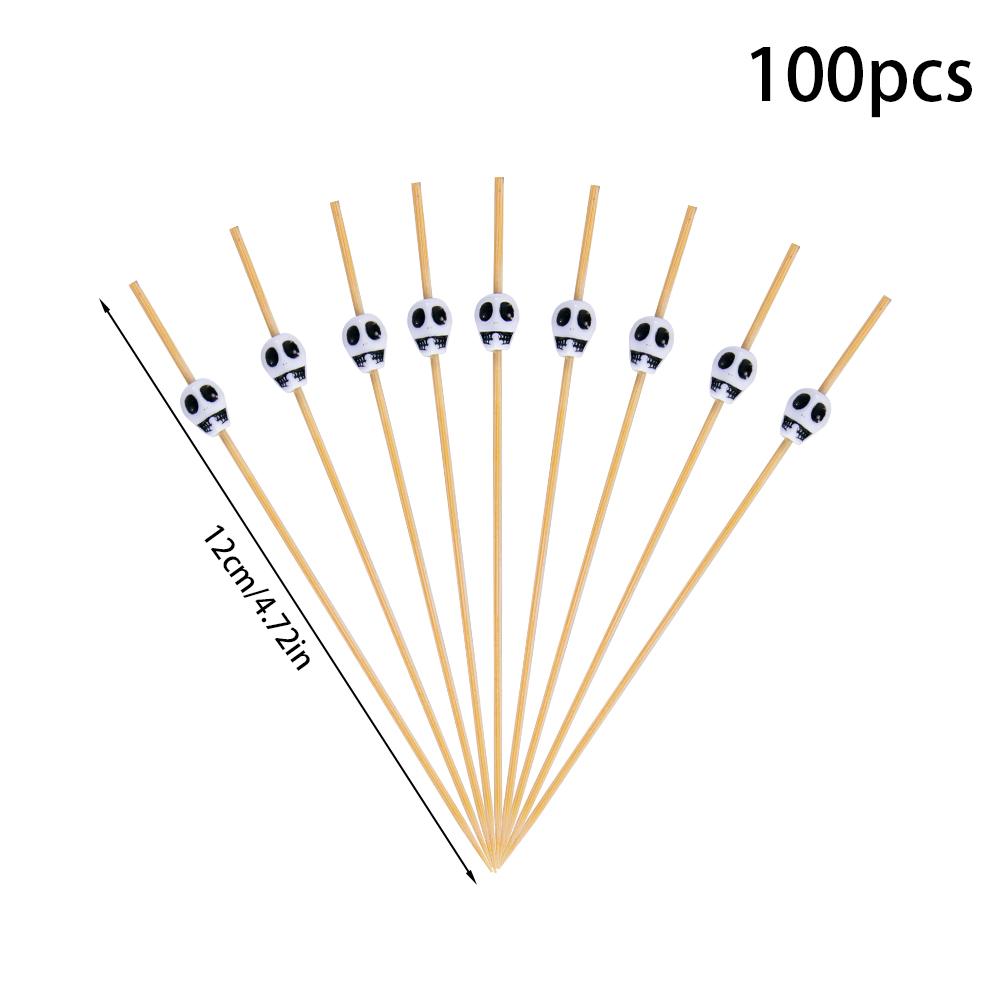 100pcs Halloween Skull Cocktail Picks Bamboo Toothpicks Fruits Sticks Appetizers Drinks Food Skewers Halloween Party Decoration