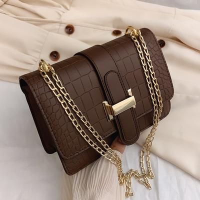 Damen-Umhängetasche mit Steinstruktur, Umhängetasche, geprägt, einfarbig, kleine quadratische Tasche, Kettentemperament, Handtasche