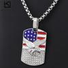 Hip Hop Square Stone Pendant for Men Eagle Baked American Flag Stainless Steel Pendant Necklace Personalized Charms Jewelry