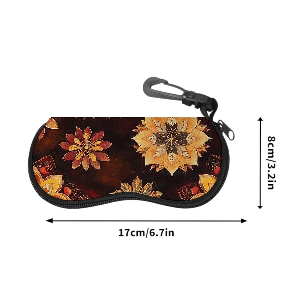 2D-Boho Autumn Floral Print Sunglasses Case, Vintage Mandala Flower Eyeglass Storage Pouch, Protective Zipper Eyewear Holder for Travel Gift