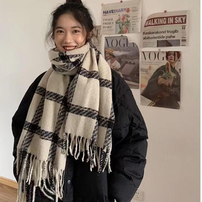 New Winter Tassel Scarf for Female Students Korean Version Versatile Thickened Warm Dual Purpose Shawl Imitation Cashmere Couple Scarf