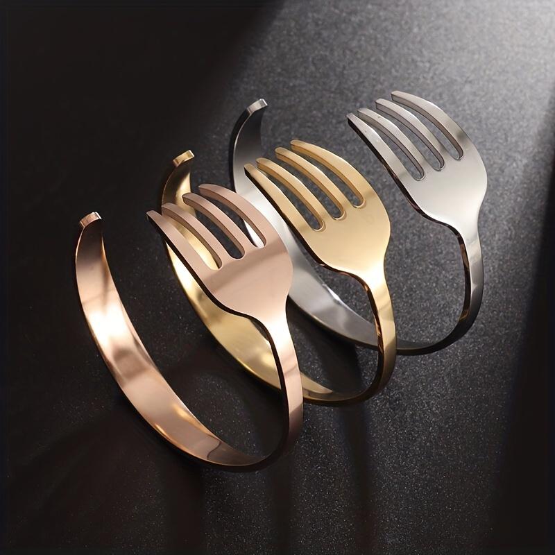 Stainless Steel Fork-Shaped Bracelet (1 Piece) - Avant-garde Punk Hip Hop Style Jewelry, Suitable for Both Men and Women