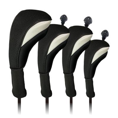 Head Cover Set Driver Utility Fairway Wood DR FW UT Cover Net 4 Piece Set 7 Colors with Rotating Count Piece Set FW X (4 (DR, 2, UT), Black)