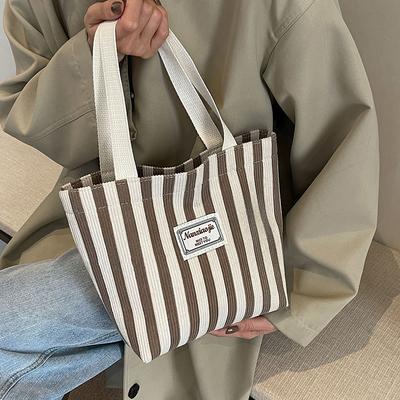 Vertical Canvas Bag Large Capacity Women's Summer Style Women's Versatile Handbag Ins Student Class Shoulder Bag