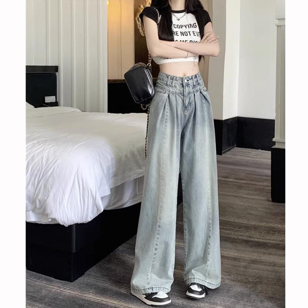 Trendy Design Denim Wide-leg Pants Women's Spring and Autumn New High-waisted Loose and Versatile Floor-mopping Jeans