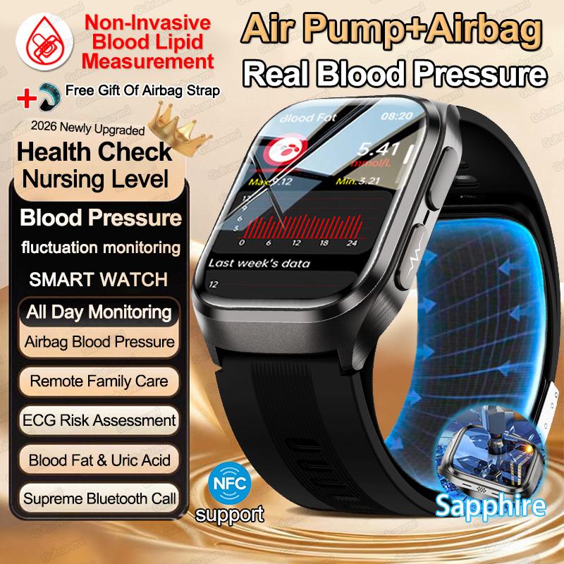 NEW Upgrade Airbag Measurement Smart Watch ECG Air Pump Blood Pressure Blood Lipids Uric Acid Blood Oxygen NFC Smart Watches Man