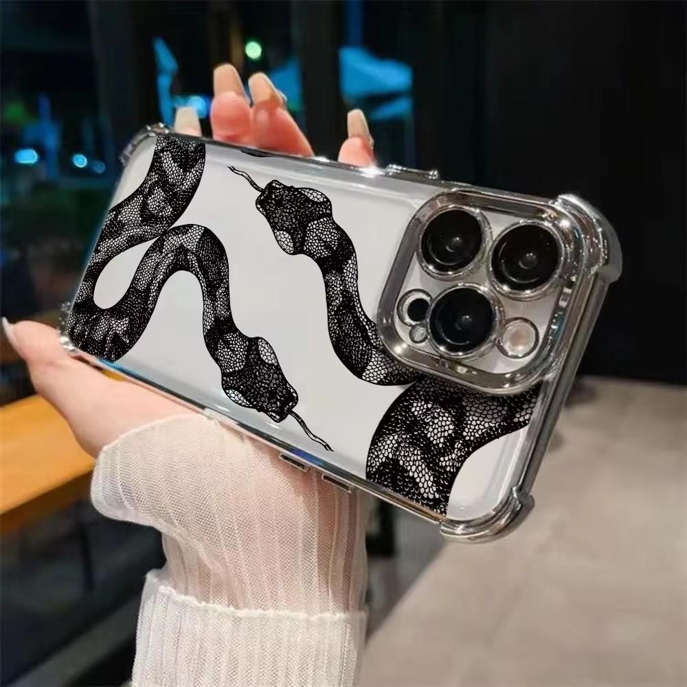Luxury Vintage Black Snake Plating Phone Case For iPhone 17 Air 16 e 15 14 13 12 11 Pro Max Plus Mini SE 2020 2022 Airabag
