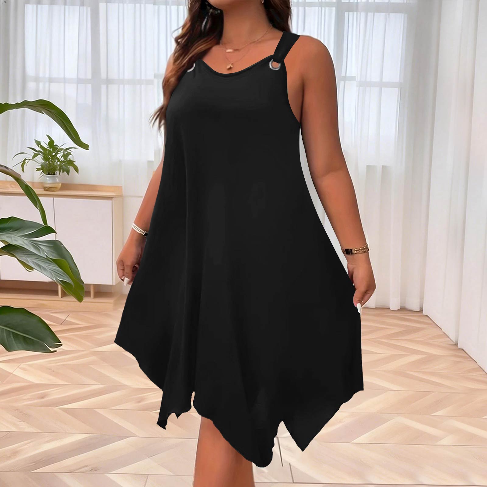 Women s Plus Size Casual Loose Fit Round Neck A Line Strapless Sleeveless Dress XXL