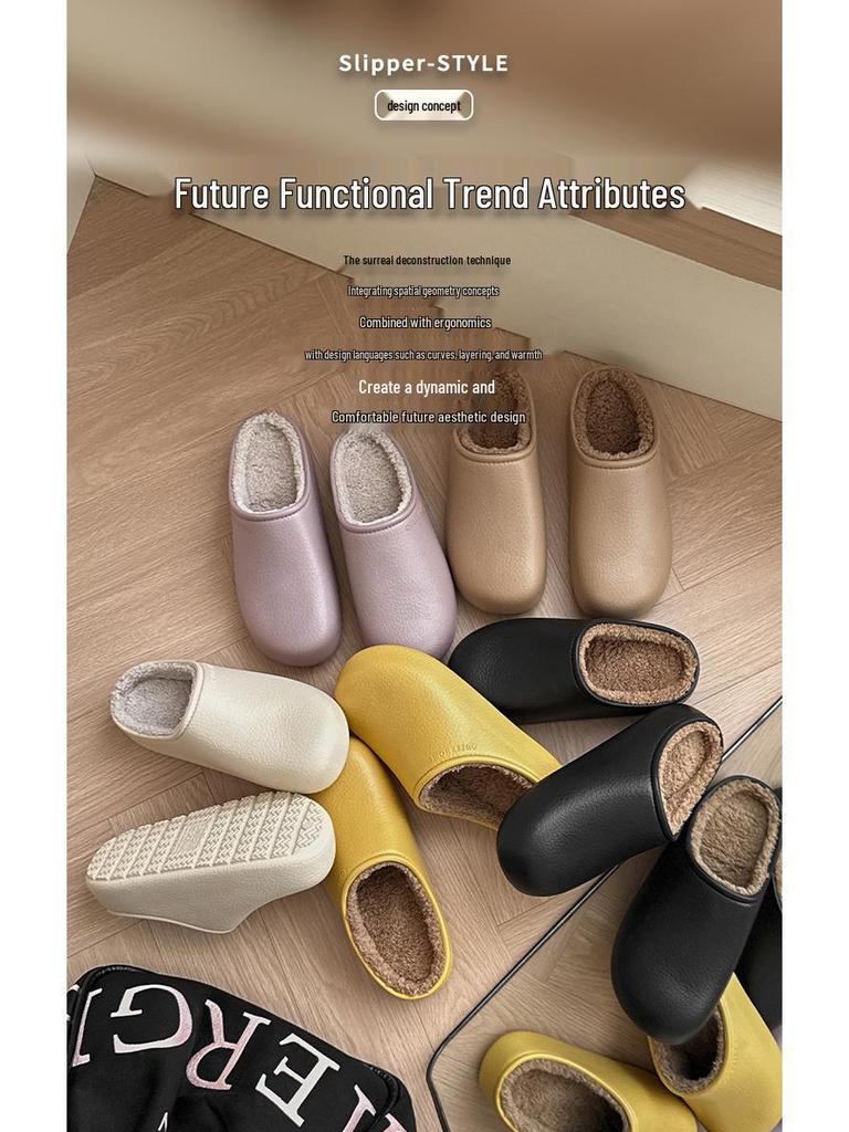 Women's & Men's Fleece-Lined Waterproof Cotton Slippers, Warm Indoor/Outdoor EVA Plush Winter Shoes