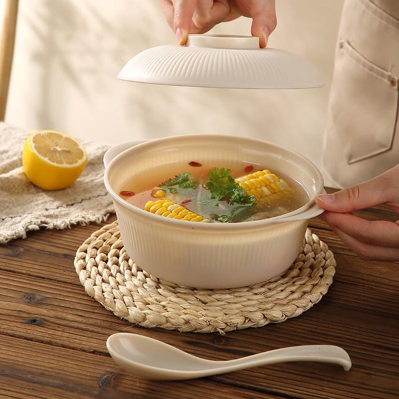 ZISIZ Nordic Enamel Instant Noodle Bowl with Lid and Handles