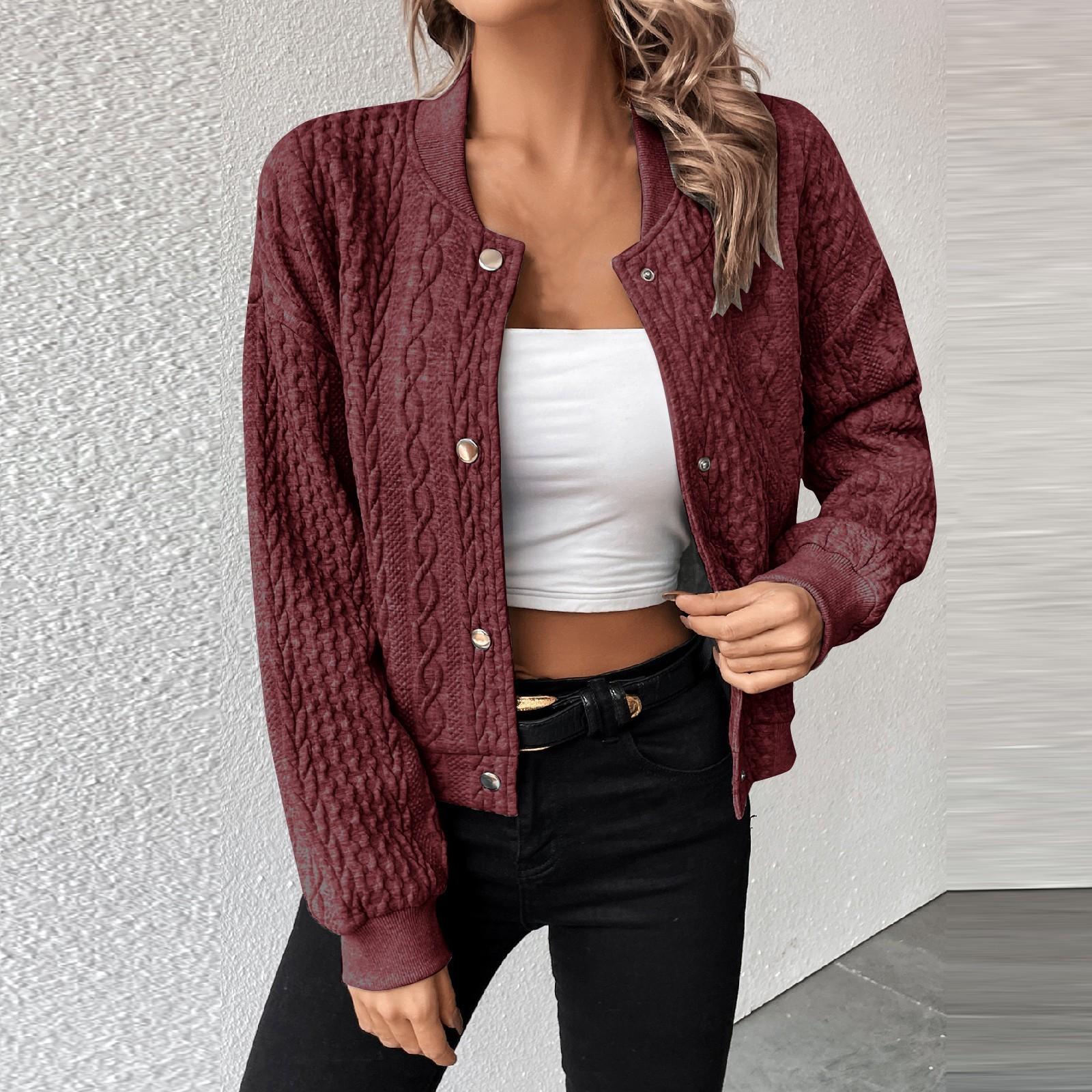 

Женские повседневные куртки с длинным рукавом и воротником-стойкой спереди, верхняя одежда, пальто S винный