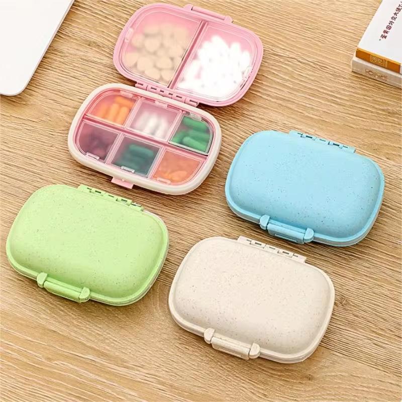 1Pc Portable 8-Compartment Sealed Pill Box Moisture-Proof One-Week Pill Box with Cover Double-Layer Dispenser Medicine Box