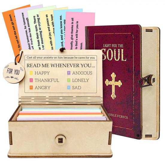 Bible Verses Box Set Daily Encouragement Cards with Wooden Storage Box