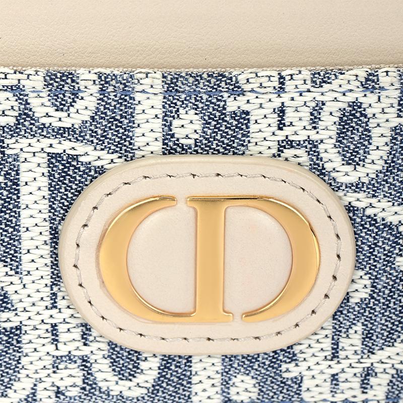 Dior 30 Montaigne Freesia Classic Logo Cotton And Calfskin Card Holder Women Card Holder Blue S2152UDFF-M925