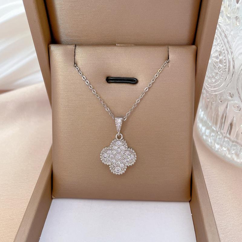 Titanium Steel Luxury Full Diamond Flower Micro Diamond Necklace Female Transfer Bead Collarbone Chain With Jewelry