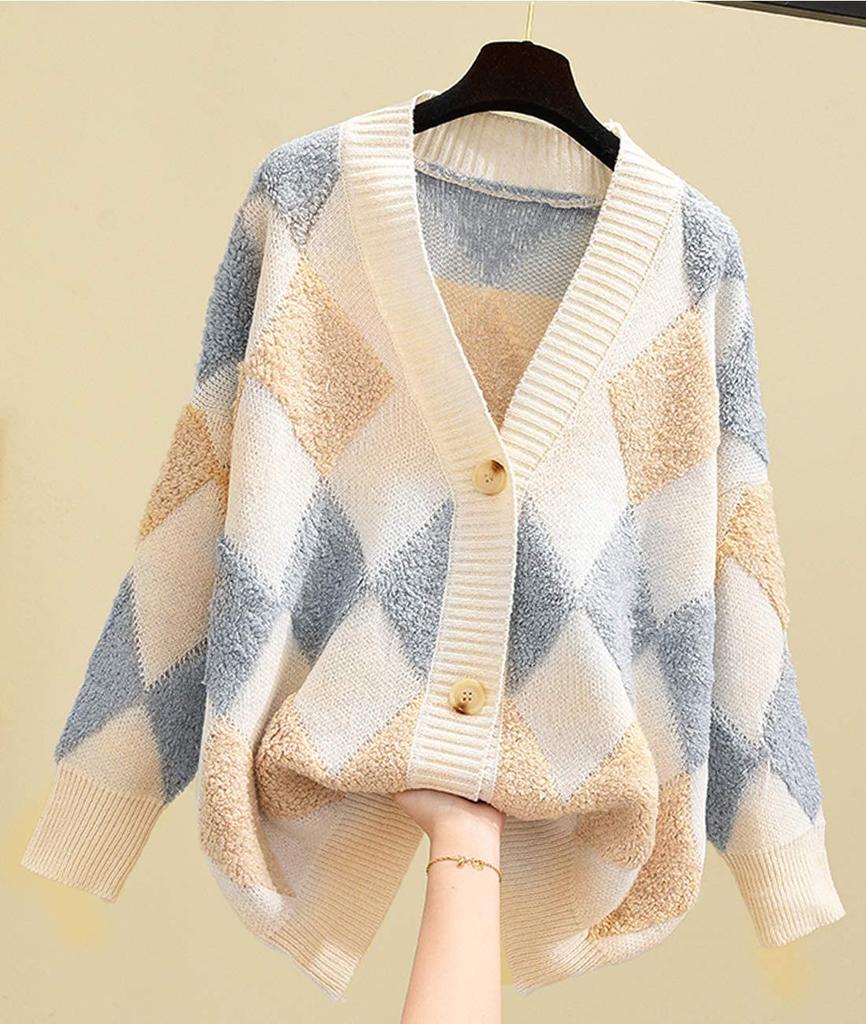 Fluffy Argyle Thick Cold Loose Free Winter Fluffy Fluffy Fluffy Autumn Boa Boa Boa Boa Boa Boa Boa Fleece Boa Fleece Long [Henri] Cardigan, Outerwear,