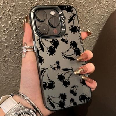 Cute Black Cherry Pattern Matte Laser Phone Case For iPhone 15 Pro Max Case iPhone 16 14 13 12 11 XS X 7 8 Plus Shockproof Cover