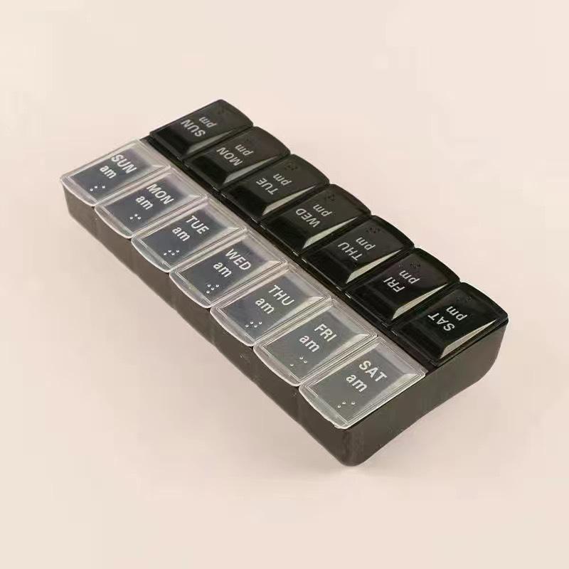 Double Row 14-Compartment Weekly Large Pill Organizer - Portable Flip-Top, Food Grade Plastic