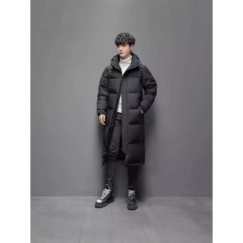 Winter Down Padded Jacket for Men and Women with The Same Style Couple Padded Jacket Casual Long Over-the-knee Hooded Padded Jacket Jacket