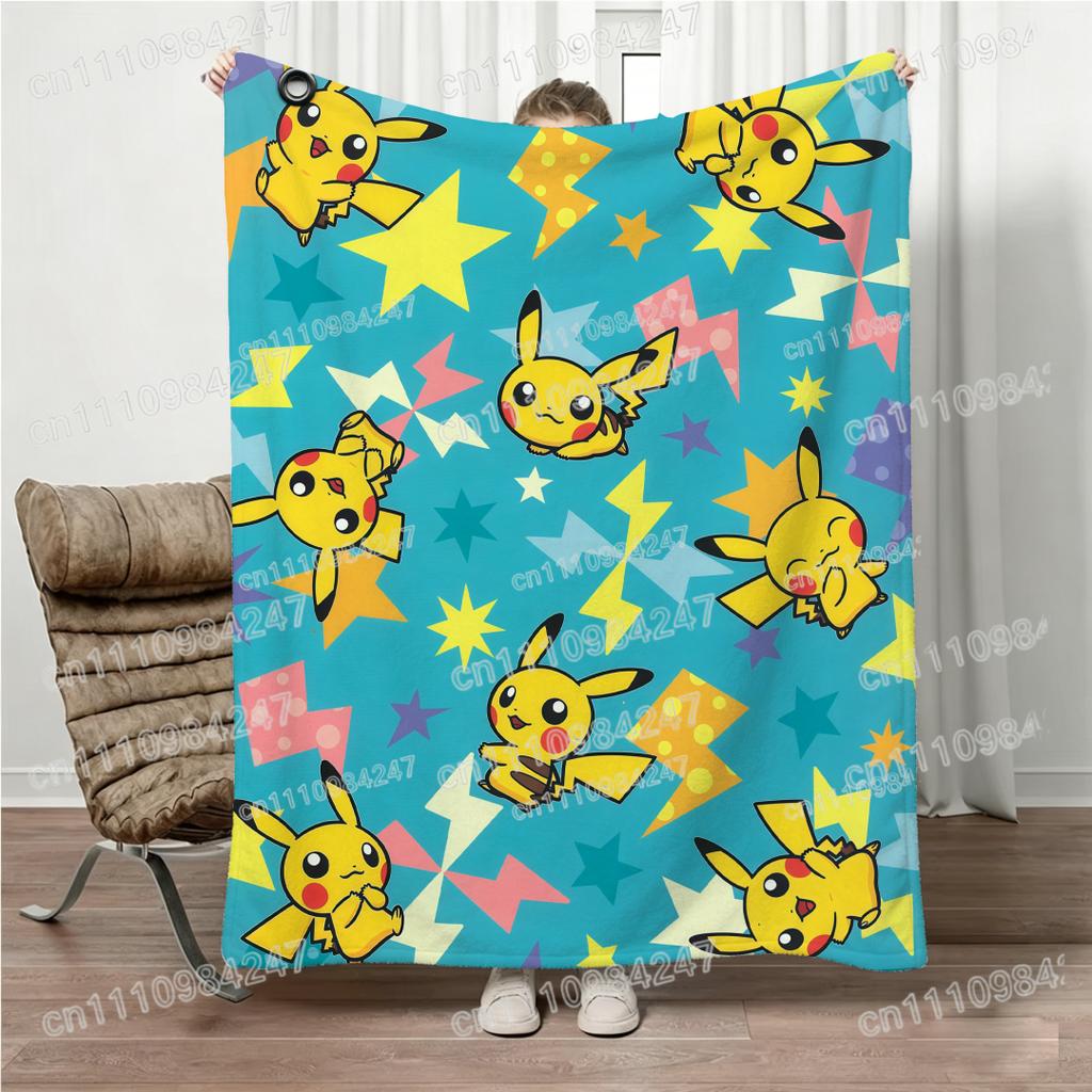 3D Printed Pokemon Pikachu Flannel Blanket Cartoon Anime Throw Soft Warm Bed Sofa for Kids Adult All Season Portable Travel