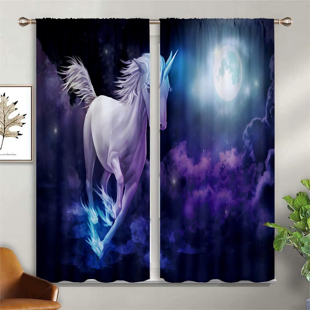 Children's Room Curtains Cartoon Unicorn Horse Rainbow Print Curtains Living Room Balcony Kitchen Decoration Curtains Home