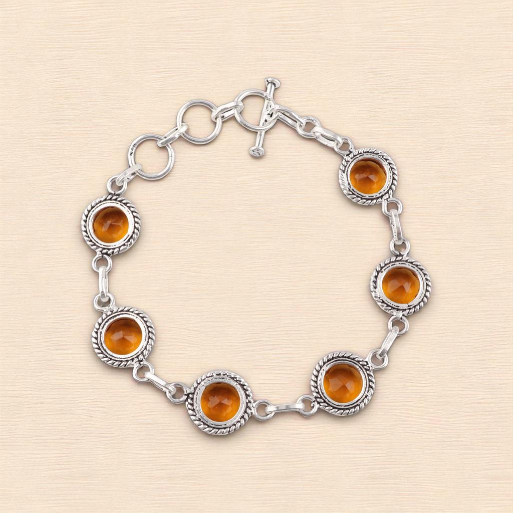 Citrin Ädelsten 925 Sterling Silver Handgjord Smyckesarmband 7-9" Gåva Till Henne RB-16-4