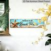 2D Flat, Stylized "Welcome To The Beach House" Metal Sign - Ocean Theme Wall Decor with Starfish and Shells Alumium Decorative Sign, Vintage Style